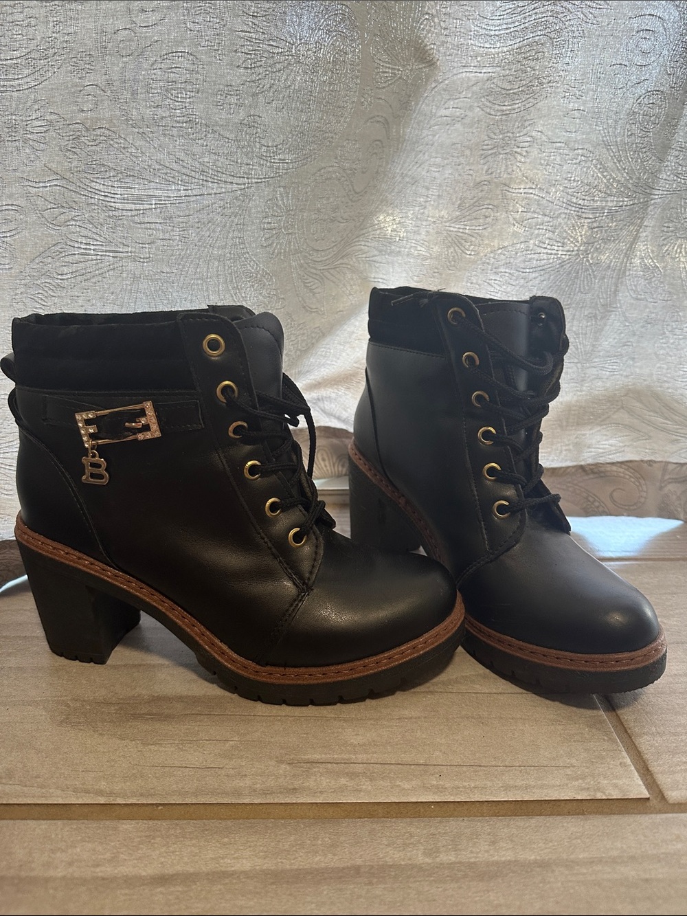 Black Lace-Up Chunky Heel Ankle Boots - Brand